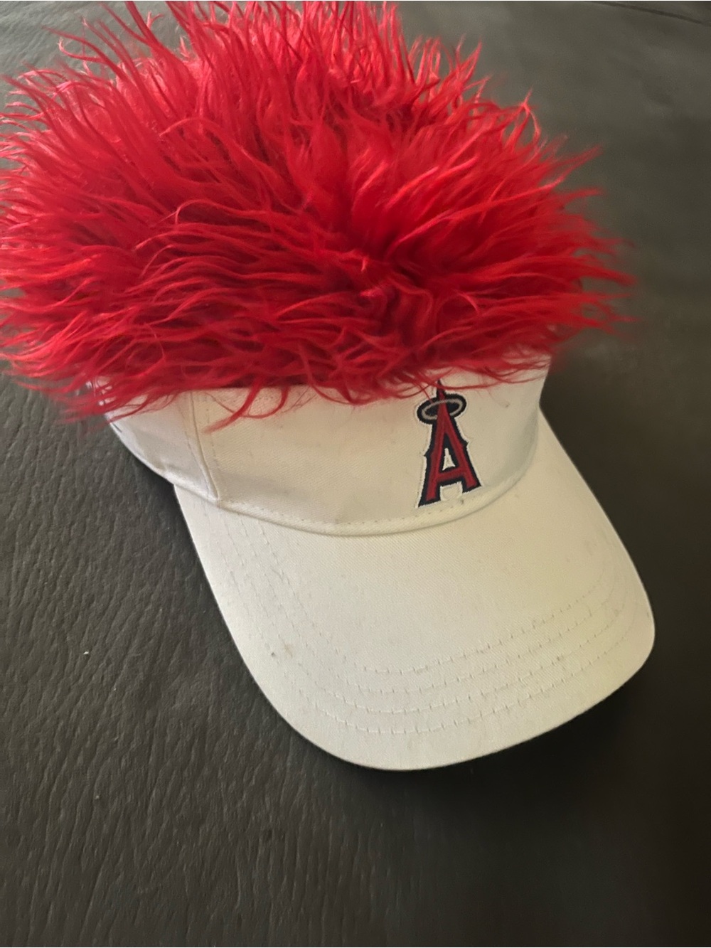 Angels White Visor with Red Faux Hair